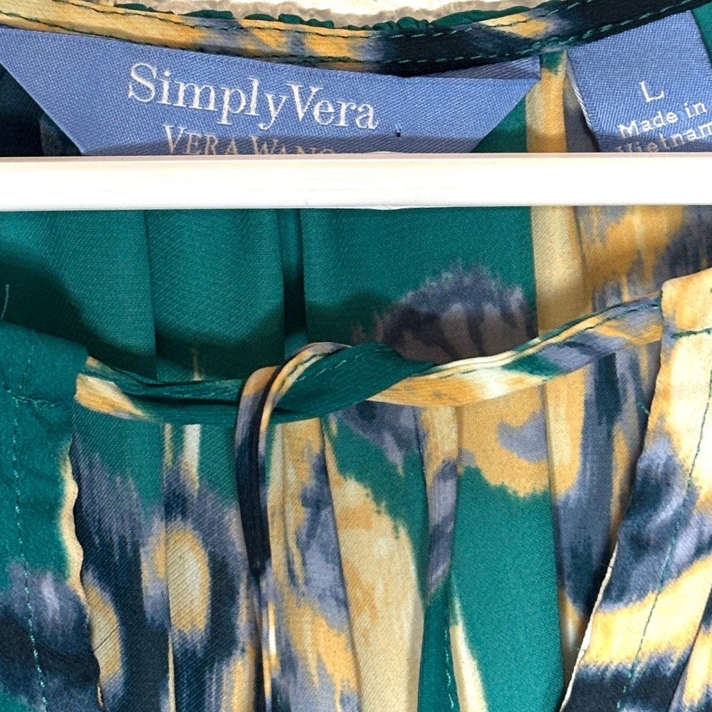 Simply Vera Vera Wang Women's Shirt Teal Floral Print Long Sleeve Cottage Size L - Picture 4 of 4